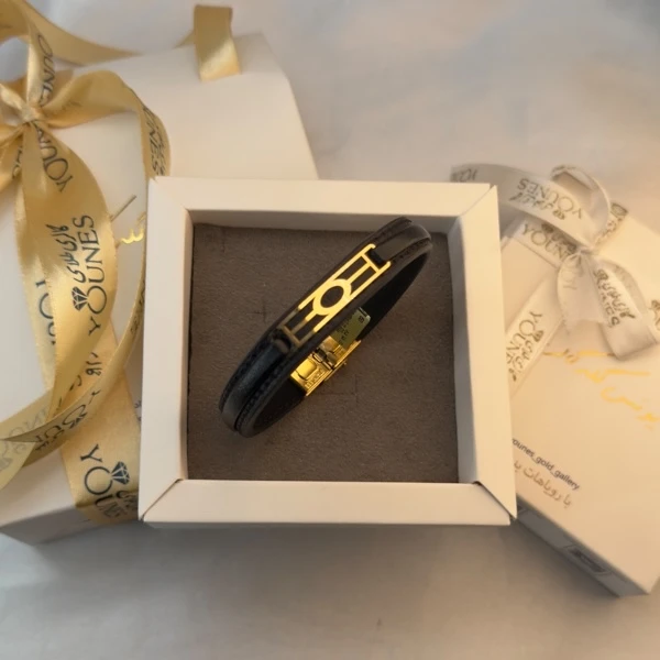 دستبند طلا چرم مردانه L170